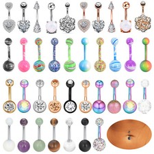 5-10PCS Surgical Steel Belly Button Rings Set CZ Curved Barbell Navel Rings 14G