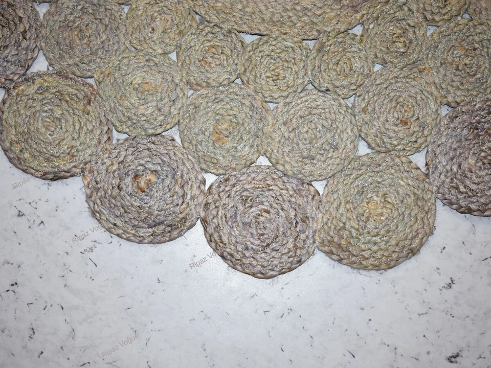 Gray Dye Round Jute Rug Circle Design Area Rug Farmhouse Jute Carpet - Image 4 of 4