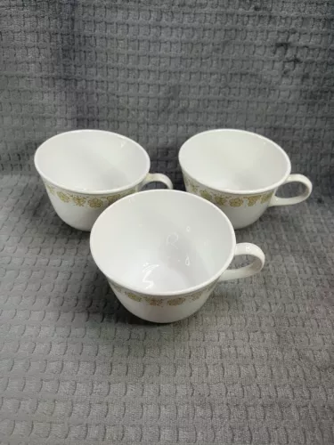 Set of 3 Vintage Corelle by Corning Gold Butterfly Flower Cups