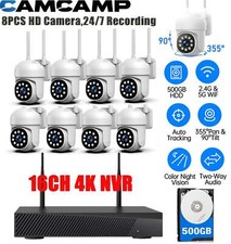 CAMCAMP Wireless Security Camera System 8PC PTZ WiFi Cameras 16CH 4K NVR Audio