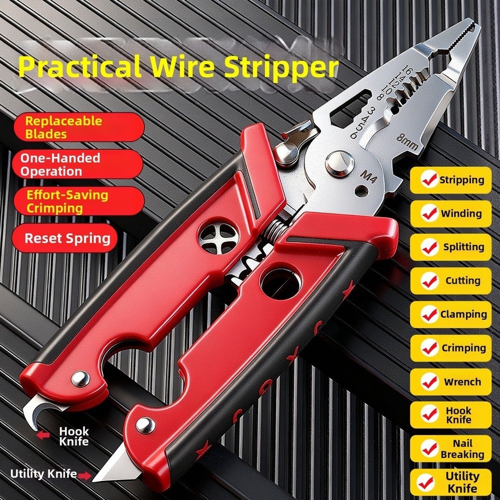 Multi Tool Wire Stripper Cutter Pliers 18 in 1 with Crimper and Wrench Features
