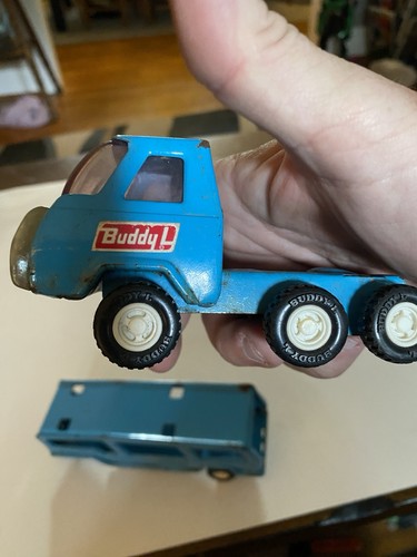 Vintage Toy Truck 2 Buddy L Blue Car Transport Truck And Brown Cattle Truck - Picture 7 of 24