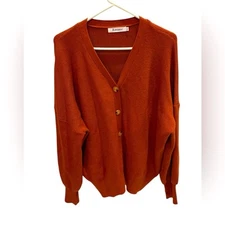 Anrabess Women's Cardigan Open Front Oversized Rust Orange Size XL
