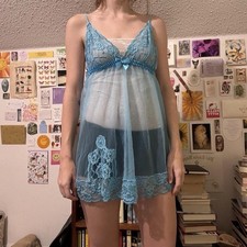 Vintage Y2K Fredericks Of Hollywood Electric Blue Babydoll Slip Dress/Chemise