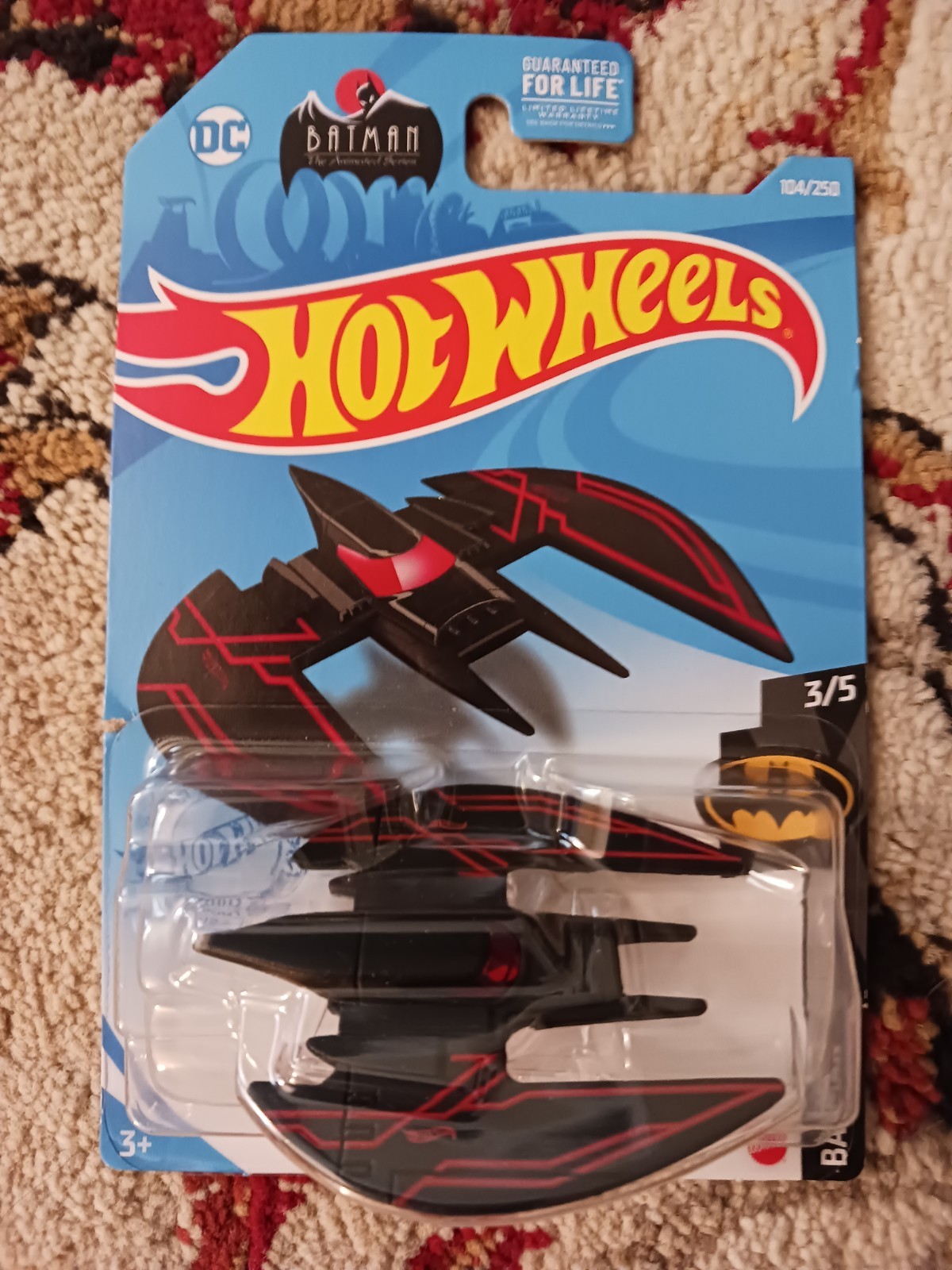 2021 Hot Wheels #104 Batman-Animated Series 3/5 BATPLANE Black w Red Stripes