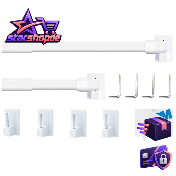 Gardinenstange Ausziehbar 40-70Cm Weiß FüR Fenster KüChe Diy-Projekte 2 StüCk-image