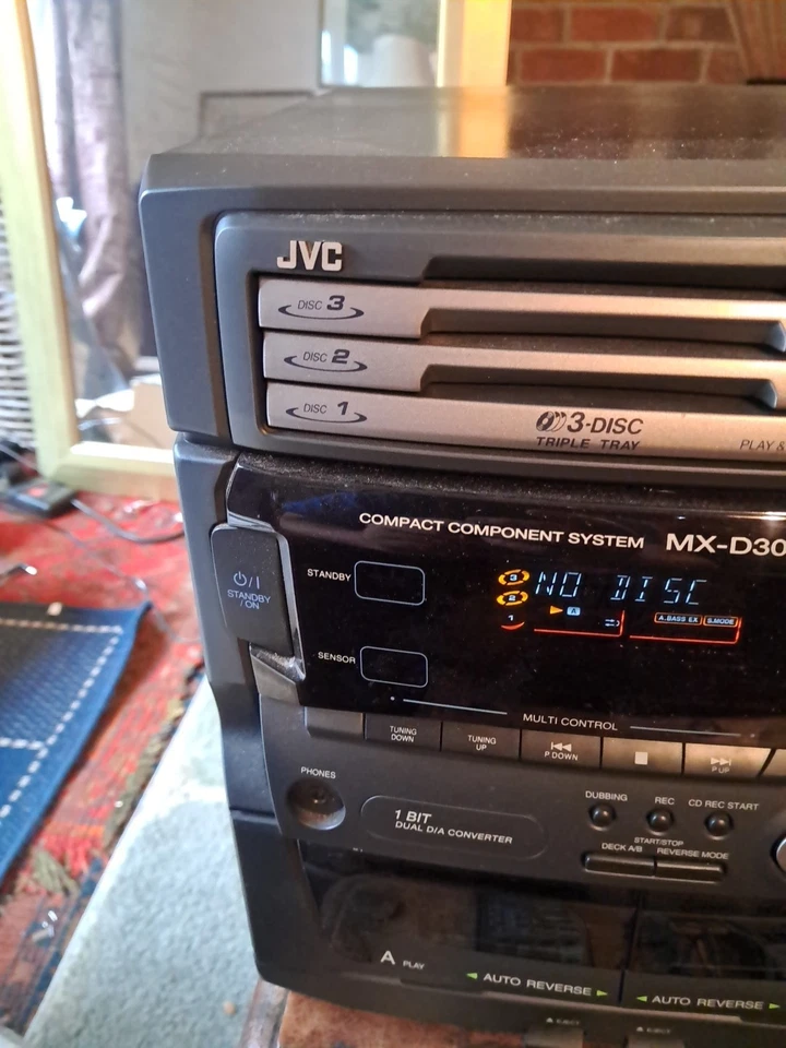 JVC MX-D301T 3 Disc CD Player Works Hi Fi System Twin Tape, Speakers In Box - Image 3 of 4