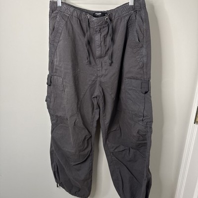 Jaded London Medium  Parachute Cargo Pants Gray Drawstring Baggy Y2K Streetwear