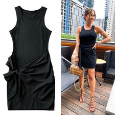 Goodnight Macaroon Aimee Front Tied Wrap Tank Dress Sleeveless in Balck Size M