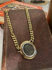 Vintage CINER Coin Pendant Necklace Gold Black Curb Link Chain costume Jewelry