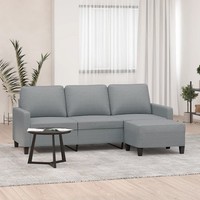 3-Sitzer-Sofa Mit Hocker Hellgrau 180 Cm Stoff