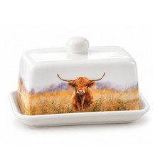 Butter Dish Highland Cow Dolomite Covered Lid Butter Keeper White 250g Storage
