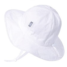 Adjustable Cotton Floppy Sun Hat with 50 UPF 0-6 Months White Eyelet