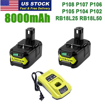 8.0Ah 18V For RYOBI P107 P100 For One+ Plus High Capacity Lithium Ion Battery