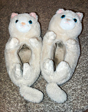Women  s White Faux Fur Cat Animal Print Slip-On Closed Toe Slippers Size 6.5