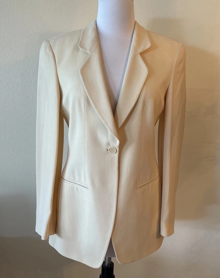 GIORGIO ARMANI Mezcla Seda/Lana Marfil Pantalones Traje De Colección Talla 36~Hecho en Italia Foto 4 de 4