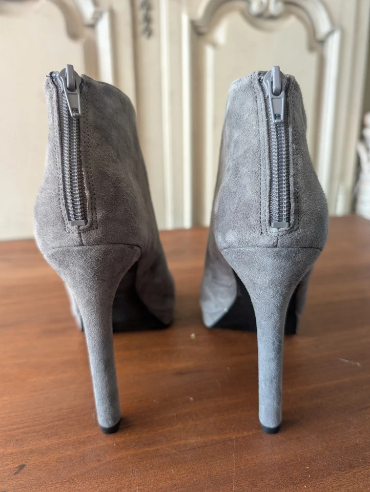 Nine West Gris Gamuza Botines Botines Peep Toe Stiletto Botas Zapatos Talla 7M Foto 3 de 4