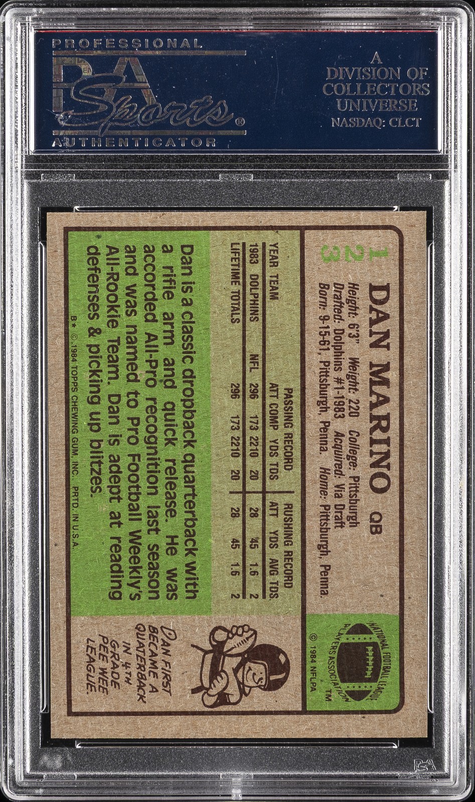 1984 TOPPS #123 DAN MARINO ROOKIE RC PSA 10 view 2