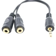 6" 1 Male to 2 Female Gold Plated 3.5mm Audio Y Splitter Headphone Cable Black