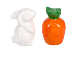 Easter Bunny & Carrot Ceramic Salt & Pepper Shakers 2pc Set Food Safe Spring Dec