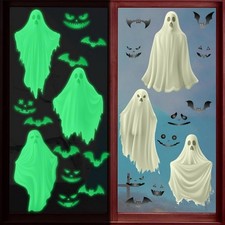3 Halloween Ghost Window Clings for Glass Windows, Glow in The Dark Bat Ghost...