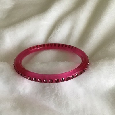 Vintage Hot Pink Lucite AB Crystal Rhinestone Bangle Bracelet