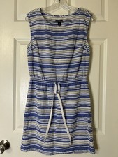 Gap Women’s Sleeveless Striped Dress Blue White Linen Cotton Blend Small S