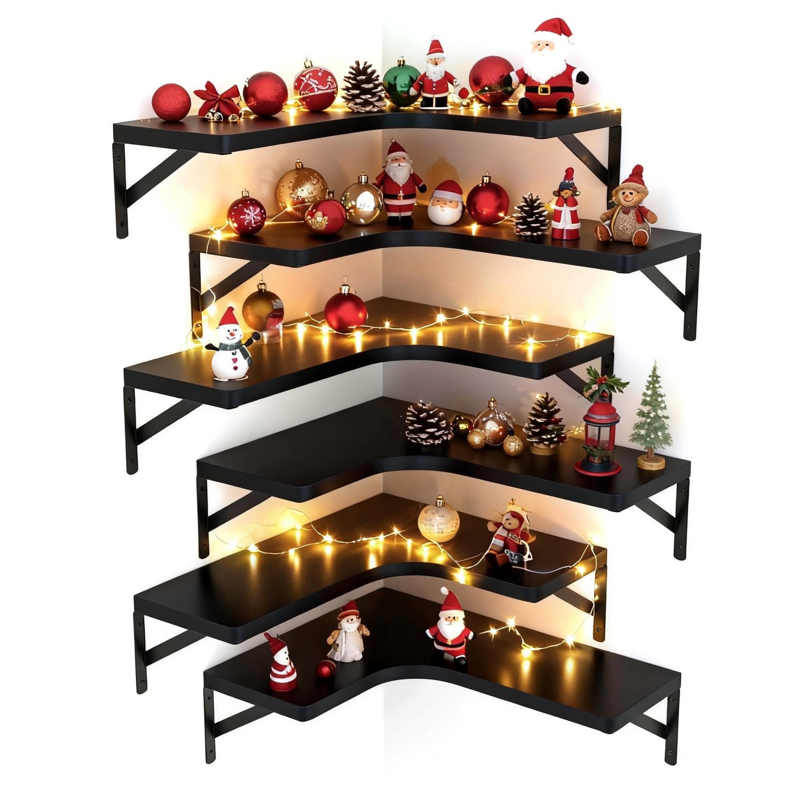 Corner Floating Shelves Wall Mounted Set of 6, Corner Wall Shelves Rustic Woo...