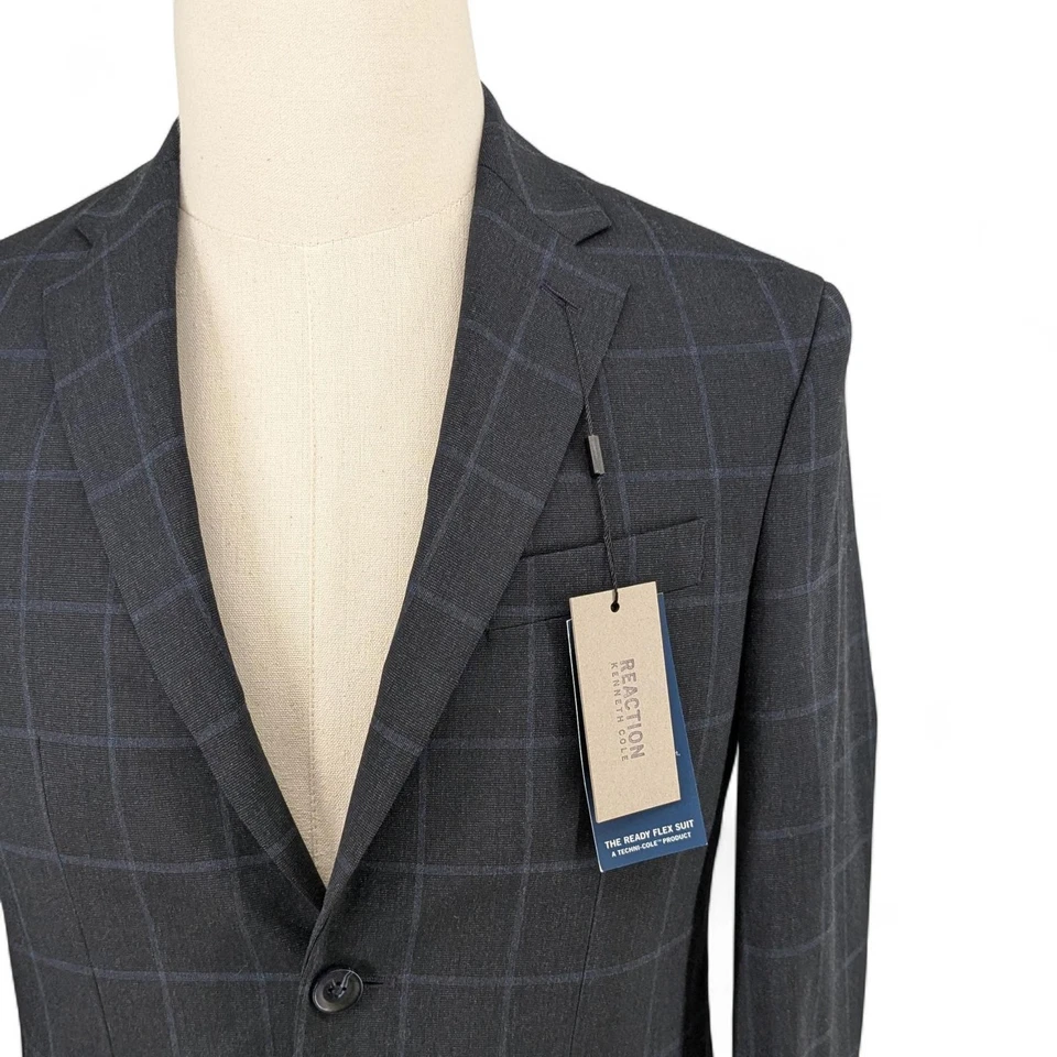 Kenneth Cole Hombre Techni-Cole Slim-Fit Elastizado Traje Chaqueta Blazer Azul 36 S Foto 2 de 4
