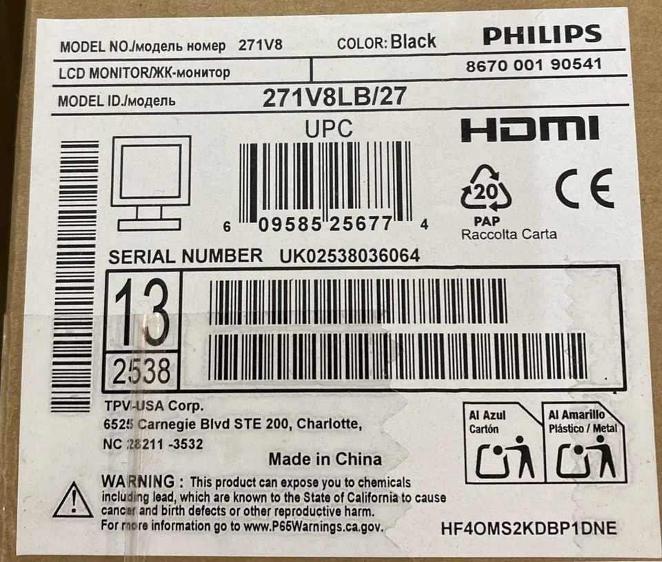 PHILIPS 27inch FHD 1920x1080 100Hz 271V8LB Monitor - Image 2 of 4