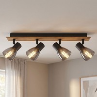 Deckenleuchte Wohnzimmerleuchte Spotlampe Schwenkbar Rauchglas Schwarz E14 Holz