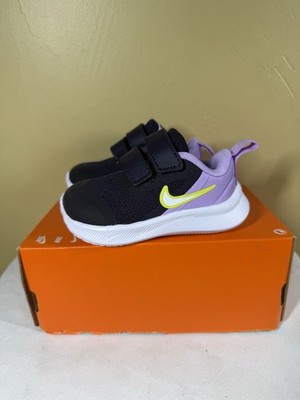 Nike Star Runner 3 (TDV) Baby Sneaker Purple/Black/White Hook & Loop Size 4C