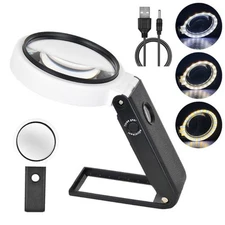 Magnifying Glasses with Light and Stand, 10X 25X Handheld Lighted Clear 