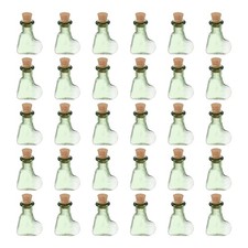 30 Pcs Small Tilted Heart Mini Glass Bottles Jars with Cork Stopper, Green