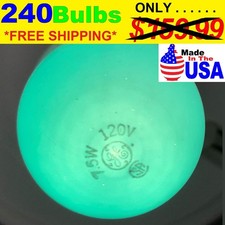 USA NEW BOX of 240 VINTAGE GE 7-1/2 7.5S11 SOLID GREEN E26 NIGHT LIGHT BULBS