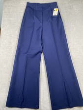 Vintage 1970s Polyester Pants Women's 12p XS Small Blue New Wide Leg High wais