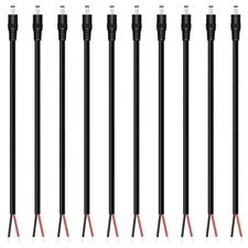 10-Pack 18AWG DC Power Pigtail Cable 5.5mm x 2.5mm DC Barrel Male Plug Jack C...