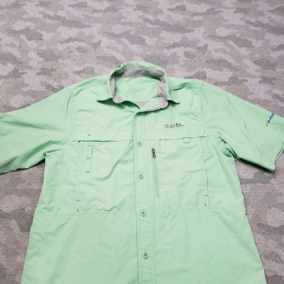 Salt Life Shirt Mens Small Green Pockets Short Sleeve Button-Up Fishing Uvapor - Image 3 of 4