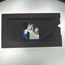 Antique Cutts Sutton Magic Lantern Slipping Slide cat jumps on man while shaving