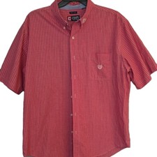 Chaps Men's XL Red White Check Cotton Short Sleeve Easy Care Button-Down Shirt