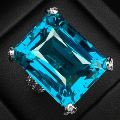Mystical Paraiba Blue Tourmaline 22.90Ct 925 Sterling Silver White Gold Rings