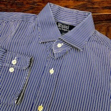 Polo Ralph Lauren Mens 16.5/34-35 Regent Custom Fit Cotton Striped LS Shirt
