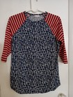 LuLaRoe Women's  3/4 Sleeve Raglan Shirt  Anchor Stripe Red White Blue Sz Small