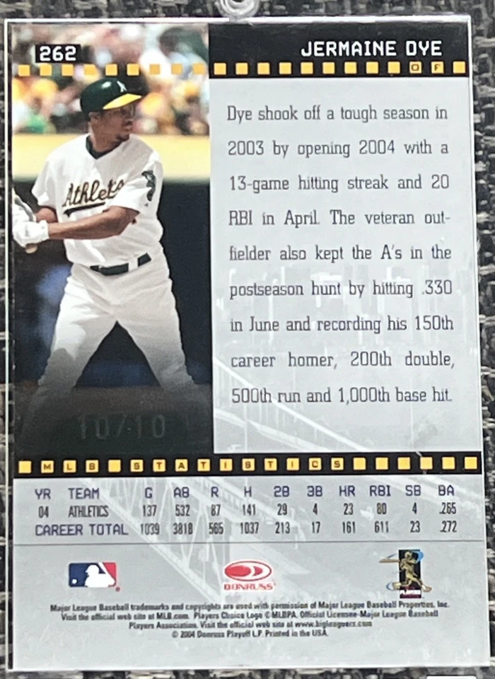 2004 Jermaine Dye Donruss Studio 私人签名系列 # 10/10 Only One L@K — 第 2/3 张图片