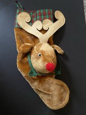 Santa's Best Stocking Reindeer Christmas 3D Rudolph 19 Vintage