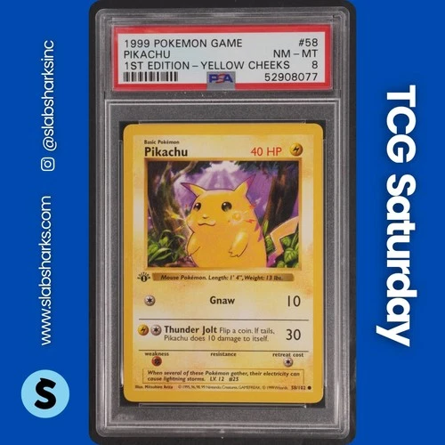 1999 POKEMON BASE SET 1ST ED. SHADOWLESS #58/102 PIKACHU YELLOW CHEEKS PSA 8