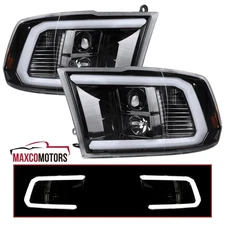 Jet Black LED Tube Projector Headlights Fits 2009-2018 Dodge Ram 1500 2500 3500