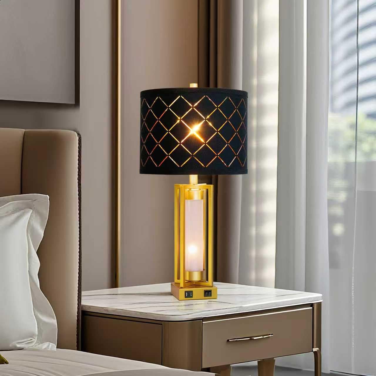 Set of 2 Modern Table Lamps for Living Room Bedroom with USB +A, Rustic Night...