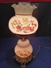 VTG 3 way switch Hurricane TableLamp Milk Glass White Tint Floral Wild Roses