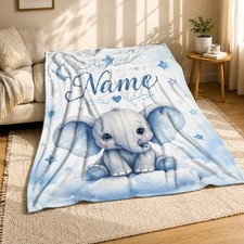 Personalized Baby Elephant On Cloud Coral Fleece Blanket Nursery Decor